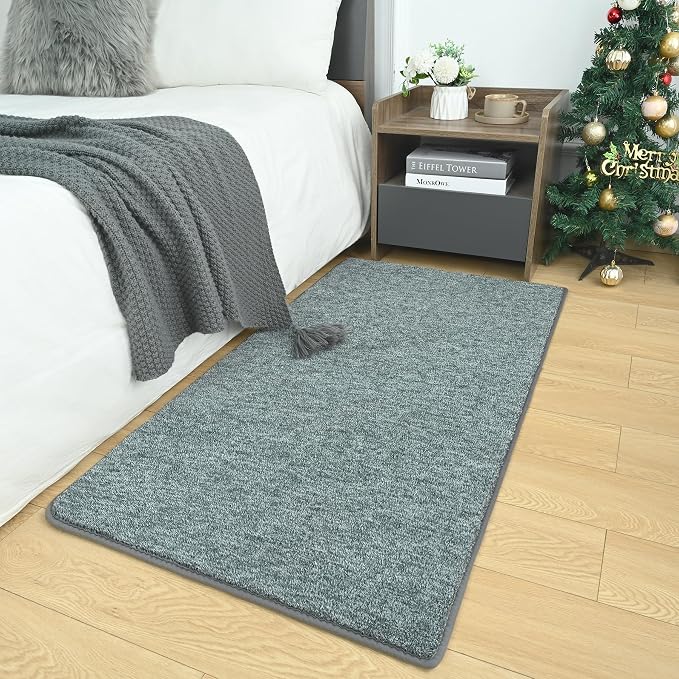 AROGAN Small Area Rugs for Bedroom, 2×4 Non Slip Runner Rug, Grey & Green | Washable Fluffy Carpet with Memory Foam, Indoor Rug Runner for Kitchen, Bedside, Entryway Bathroom Home Decor