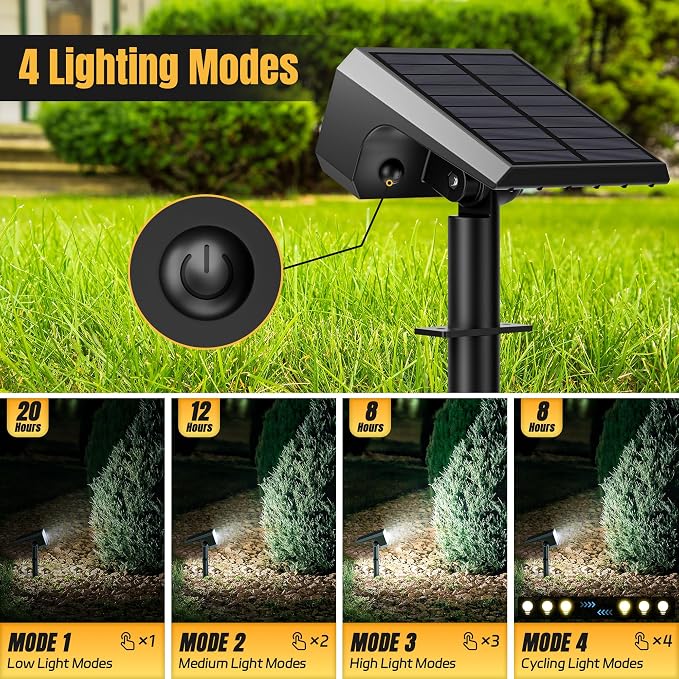 Solar Spot Lights Outdoor, [4 pack/118 LED] 4 Modes Auto On/Off Solar Landscape Spotlights, Ip67 Waterproof Solor Powered Pathway Lights for Outside Yard Garden Walkway Tree Patio (Cool White)