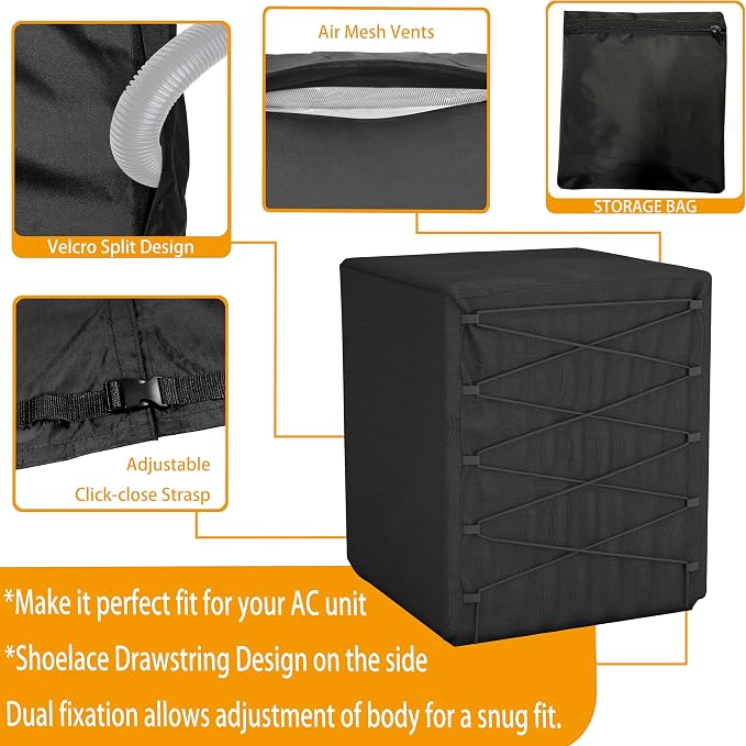 Air Conditioner Cover For Outside Units - AC Cover For Outside Unit - Central AC Unit Covers Outdoor - Winter AC Condenser Cover - Dual Shoelace Drawstring For Snug Fit.