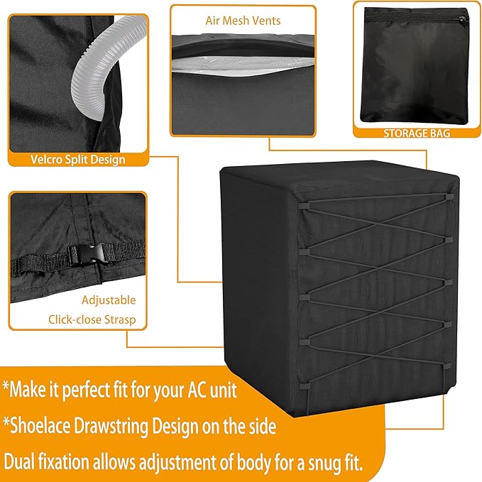 Air Conditioner Cover for Outside Units - Central AC Condenser Cover - Dual Shoelace Drawstring for Snug Fit