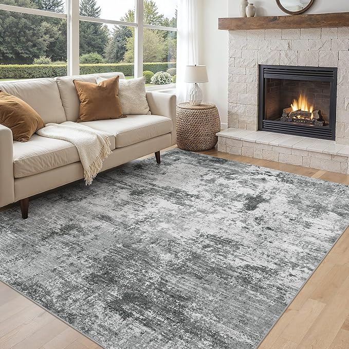 UERMEI 5x7 Area Rug for Living Room - Washable Neutral Modern Abstract Carpet, Non-Slip Soft Large Indoor Floor Rugs for Bedroom Home Office & Under Dining Table Decor, Grey Black
