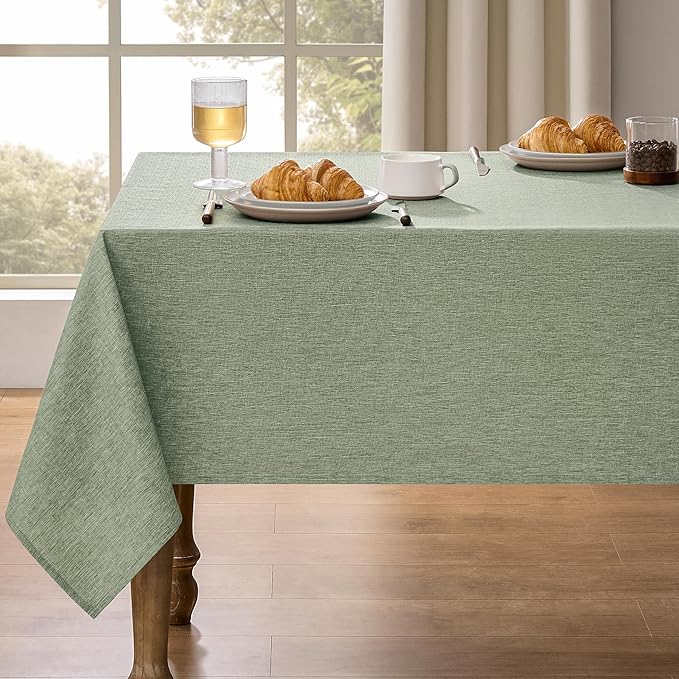 Decorelia Faux Linen Farmhouse Table Cloth 60"x104" for 6 ft Rectangle Table, Denim Blue Waterproof Outdoor Washable Cloth Tablecloth for Rectangular Dining Room Kitchen Outdoor Party Restaurant Decor