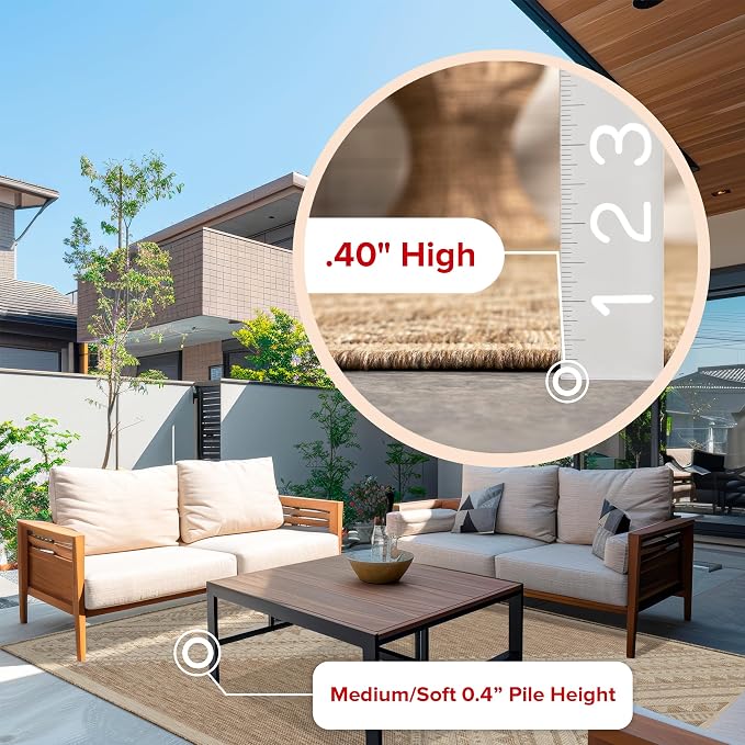 Nuloom Outdoor Performance Collection Landry Brown/Ivory, 6'7" x 9', Soft, High Traffic, Stain Resistant, Easy Clean, Durable Area Rug for Indoor/Outdoor Patio, Deck, Porch, Garden, Courtyard