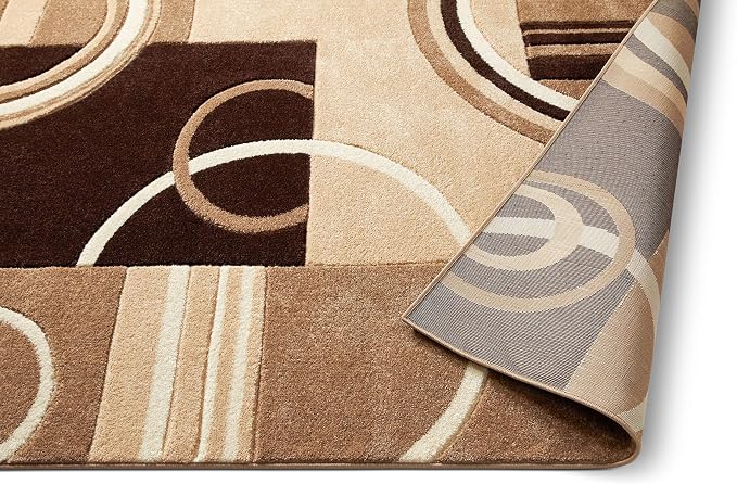 Well Woven Ruby Echo Shapes & Circles Geometric Ivory and Beige 5 by 7 Rug - Abstract Modern Thick Pile Carpet, Soft Durable Easy Care Floor Covering, Contemporary Neutral Geometric Pattern