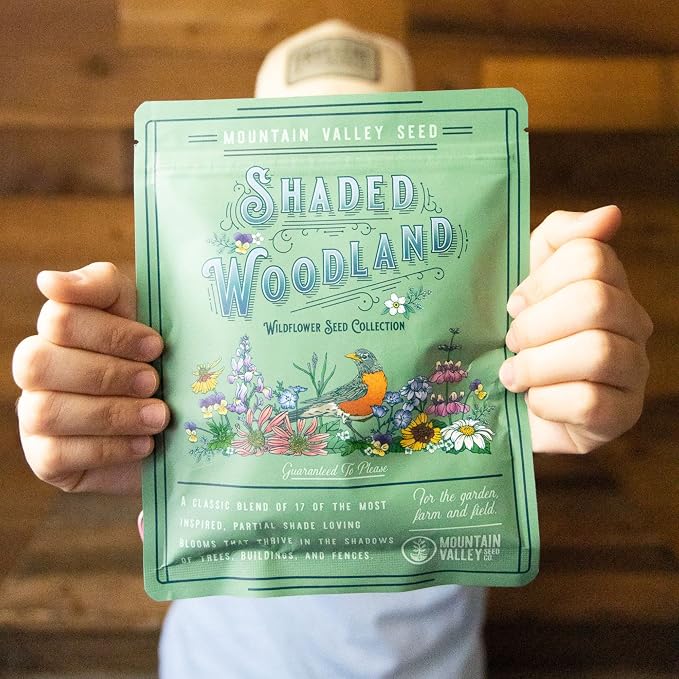 Mountain Valley Seed Co Wildflower Seed Bulk, 3 Oz. 80,000+ Seeds | 19 Non-GMO Flower Seeds for Shade, Annual & Perennial Wildflower Mix for Partial Shade—Shade Tolerant