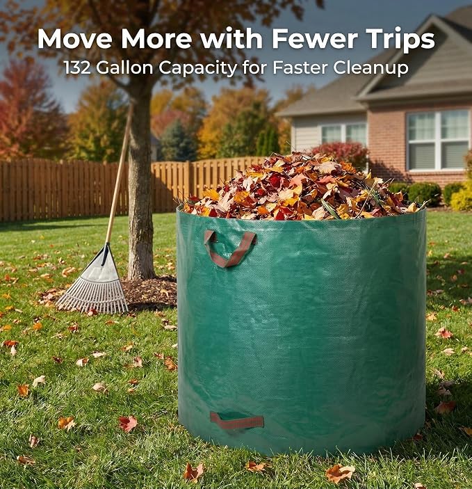 Professional 4-Pack 132 Gallon Gardening Bags for Lawn Yard, Extra Large Reusable Leaf Bags, Waste and Trash Container