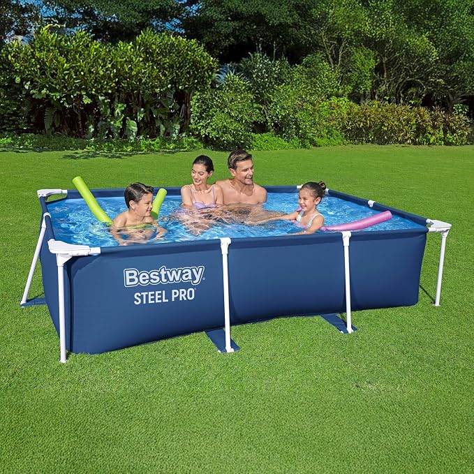 Bestway Steel Pro 8.5 Feet x 67 Inch x 24 Inch Rectangular Steel Frame Above Ground Outdoor Backyard Swimming Pool, Blue (Pool Only)