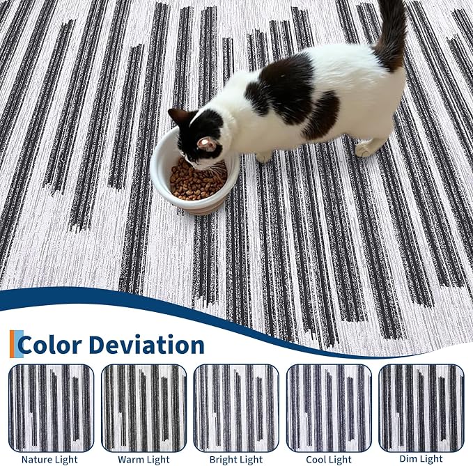 GarveeHome 2x3 Washable Rug for Hallway Bedroom Non Slip Low Pile Carpet | Modern Striped Small Entryway Rugs Geometric Stain Resistant Soft Kitchen Rug, Black Grey