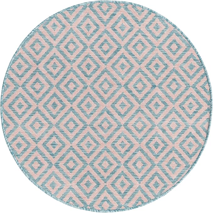Unique Loom Jill Zarin Jill Zarin Outdoor Collection Area Rug - Costa Rica (3' 3" Round, Pink and Aqua/Light Blue)