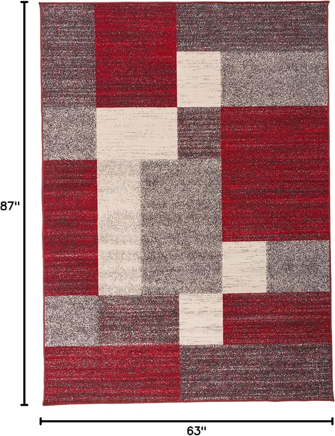 Rugshop Geometric Boxes Non-Slip Modern Area Rug Red 5'3" x 7'3" | Non-Shedding, Rectangular, Size 5'3" x 7'3", Living Room, Bedroom, Dining Room, Home Office, Kitchen, Entryway, Hallway