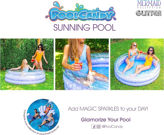 PoolCandy Mermaid Print Inflatable Toys Collection of Pool Floats, Beach Balls, Sunning Pools, Rafts & More. (Mermaid with Glitter Inflatable Sunning) | Mermaid Print Design - Part of PoolCandy's Mermaid Collection