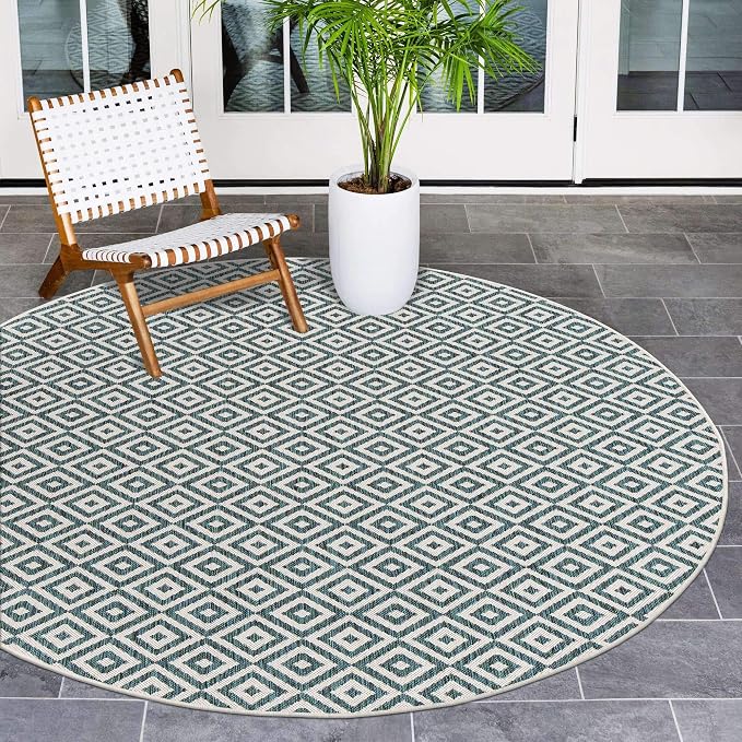 Unique Loom Jill Zarin Outdoor Collection Area Rug - Costa Rica (6' 7'' Round, Teal/ Ivory)