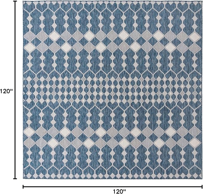 Unique Loom Outdoor Trellis Collection Area Rug - Traliccio (10' Square, Blue/ Ivory)