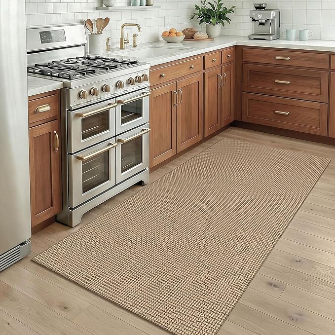 KOZYFLY Boho Rugs for Entryway 3x5 ft Washable Area Rug Non Slip Rubber Backed Entry Rug Woven Indoor Door Mat Cotton Kitchen Rugs Floor Carpet for Entryway, Foyer, Backdoor, Orange Beige/Tan/Brown