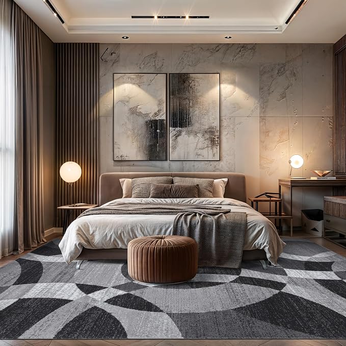 Rugshop Abstract Circles Contemporary High Traffic Area Rug Gray 9' x 12' | Rectangular, Size 9' x 12', Living Room, Bedroom, Dining Room, Home Office, Kitchen, Entryway, Hallway, Nursery, Kids Room