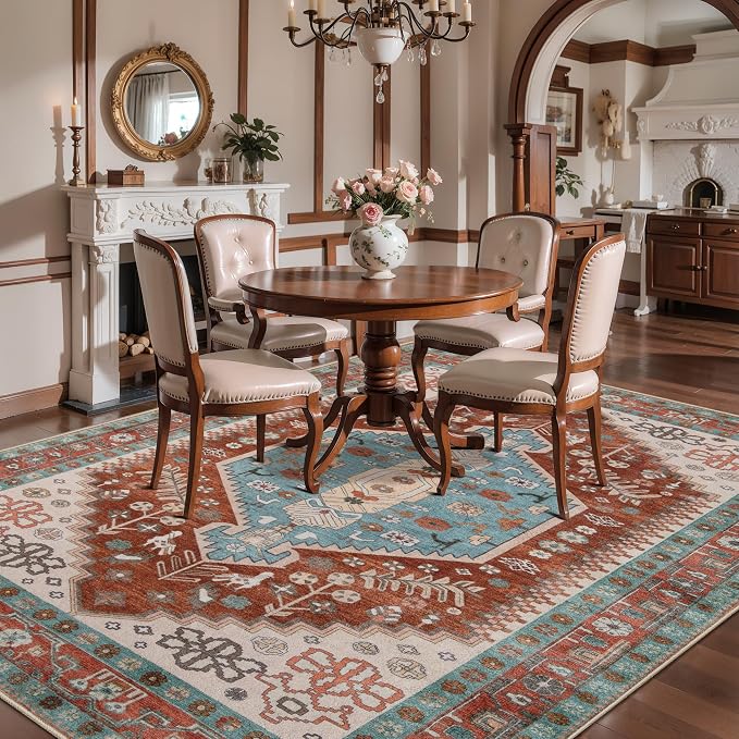 Ciicool 5x7 Area Rugs,Washable Large Boho Carpet for Living Room Bedroom | Oriental Low-Pile Soft Vintage Non-Slip Indoor Throw Carpet for Kitchen Bedside Dining Room Foyer Decor