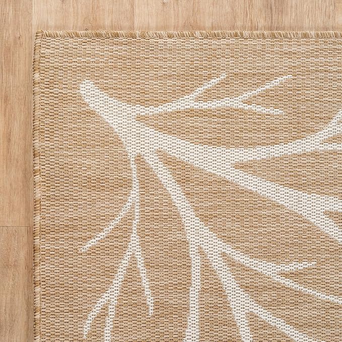 Washable Indoor Outdoor Rug 9x12 Modern Area Rugs Branch Pattern Non Shedding Waterproof Easy Clean Patio Deck Porch Living Room Bedroom Garden RV (9 X 12 Natural)