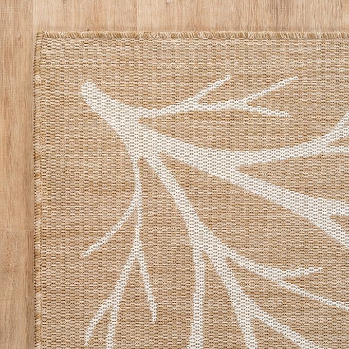 Washable Indoor Outdoor Rug 5x7 Modern Area Rugs Branch Pattern Non Shedding Waterproof Easy Clean Patio Deck Porch Living Room Bedroom Garden RV (5 X 7 Natural)