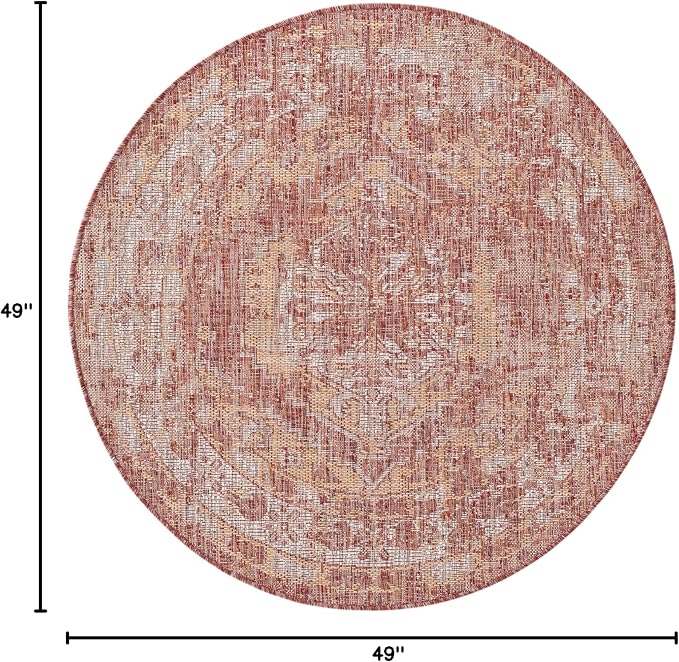 Unique Loom Outdoor Traditional Collection Area Rug - Valeria (4' 1" Round, Rust Red/ Ivory)