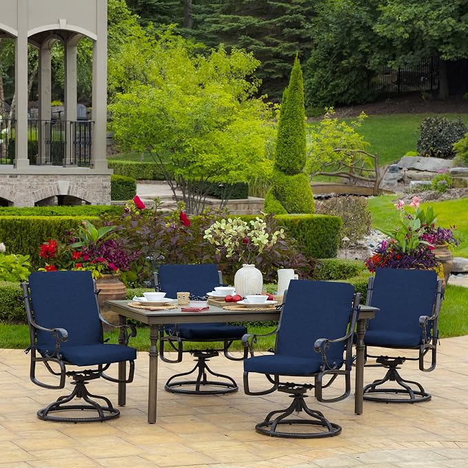 Arden Foam Patio Dining Outdoor Chair Cushions, 20 x 44, Premium High-Density Foam, Never Flattens, Weather-Proof for Outdoor Chairs, Sapphire Blue Leala