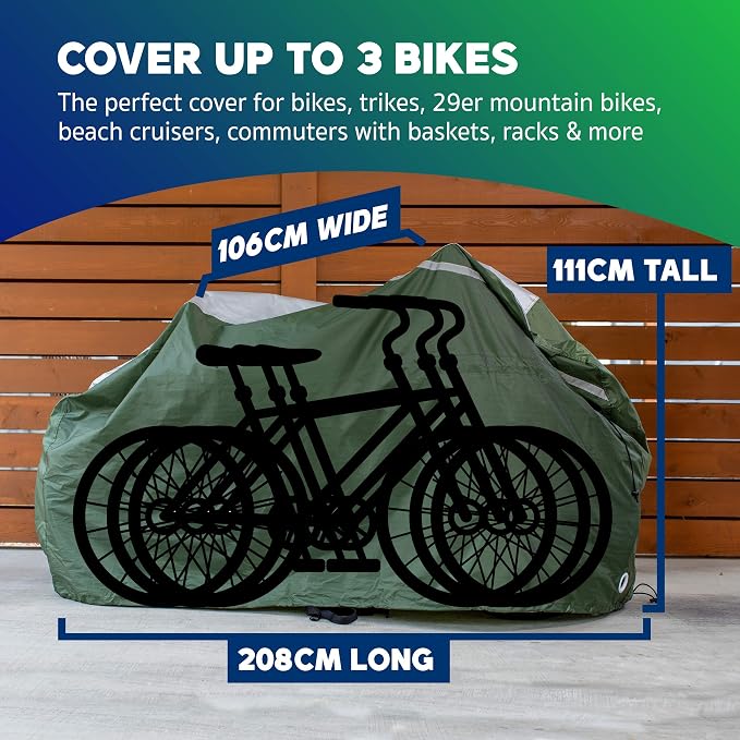 YardStash Bike Cover – XXL Reflective Bicycle Covers for Outside Storage - Waterproof & Weatherproof Garden Tarp Shelters for Bikes, Trikes, 29ers, and Electric Bicycles – Green