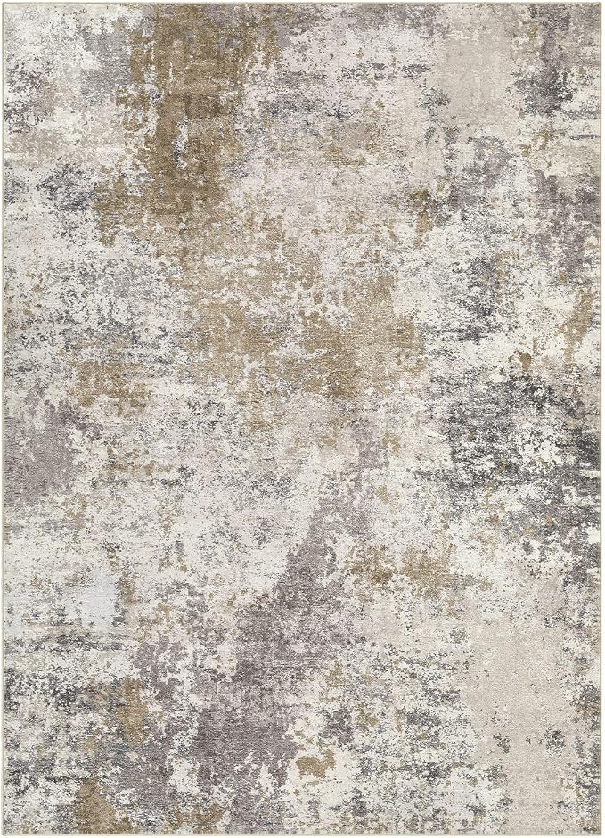 Nakagishi 5X7 Abstract Washable Area Rugs for Living Room-Brown Grey | Modern Non-Slip Silicone Backing Low Pile Soft Carpet for Bedroom Dining Decor for Families with Kids and Pets