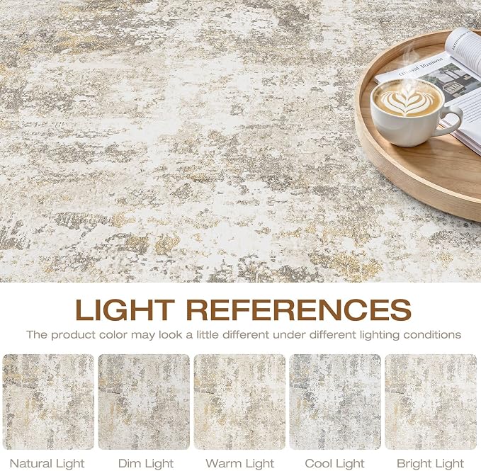 LOONGRUG 6x9 Area Rug Washable Neutral Modern Rug for Living Room Gray Gold | Abstract Soft Stain Resistant Indoor Non-Slip Carpet for Bedroom Nursery Kids Office Playroom Dining Room