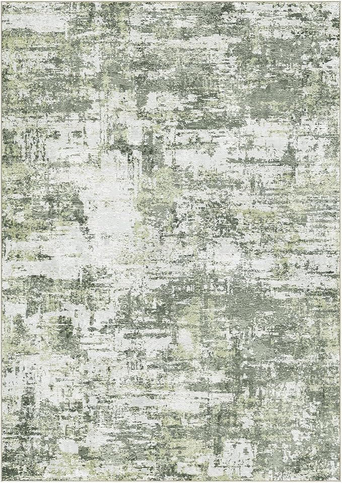 Tortania Area Rug Living Room Rugs - 7x9 Modern Abstract Neutral Large Soft Thin Rugs - Non Slip Indoor Carpet for Bedroom Dining Room Office Nursery Home Floor Decoration - Green
