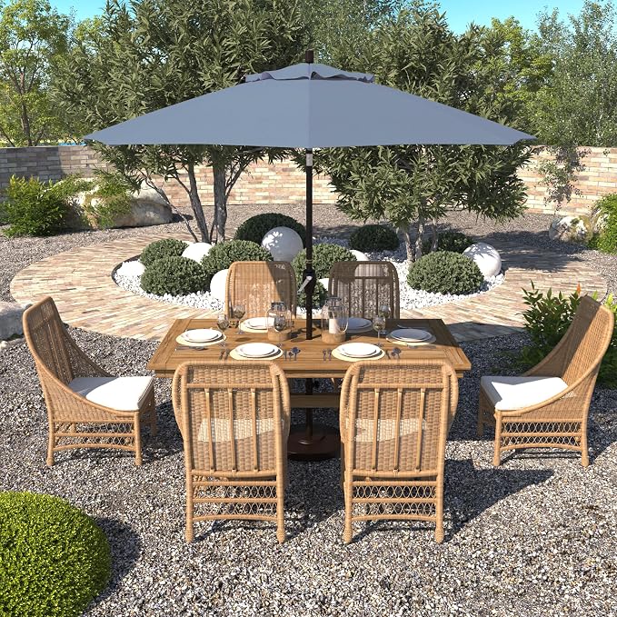 California Umbrella 9' Round Aluminum Market Umbrella, Crank Lift, Push Button Tilt, Bronze Pole