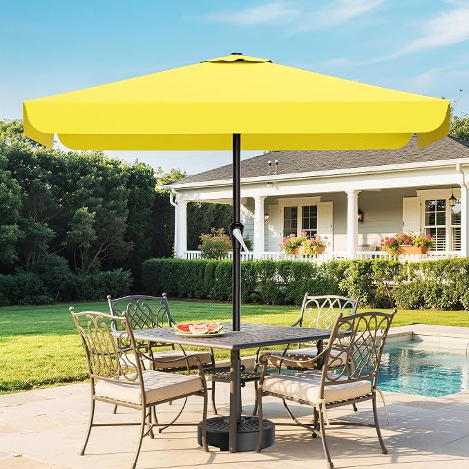 AreShark 8 X 10 FT Large Rectangular Patio Umbrella with Valance, Outdoor Table Market Umbrella w/Crank & 8 Ribs, Rectangle Outdoor Umbrellas for Garden, Deck, Yard and Poolside, Yellow