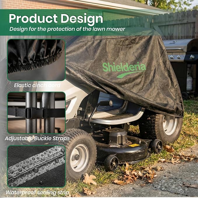 Riding Lawn Mower Cover - Heavy Duty 600D Oxford Waterproof Lawn Mower Cover for All-Weather Outdoor Storage, Fits John Deere, Greenworks, EGO, Toro, Craftsman, Husqvarna, Honda & More