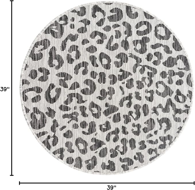 Unique Loom Outdoor Safari Collection Area Rug - Leopard (3' 3" Round, Light Gray/ Gray)