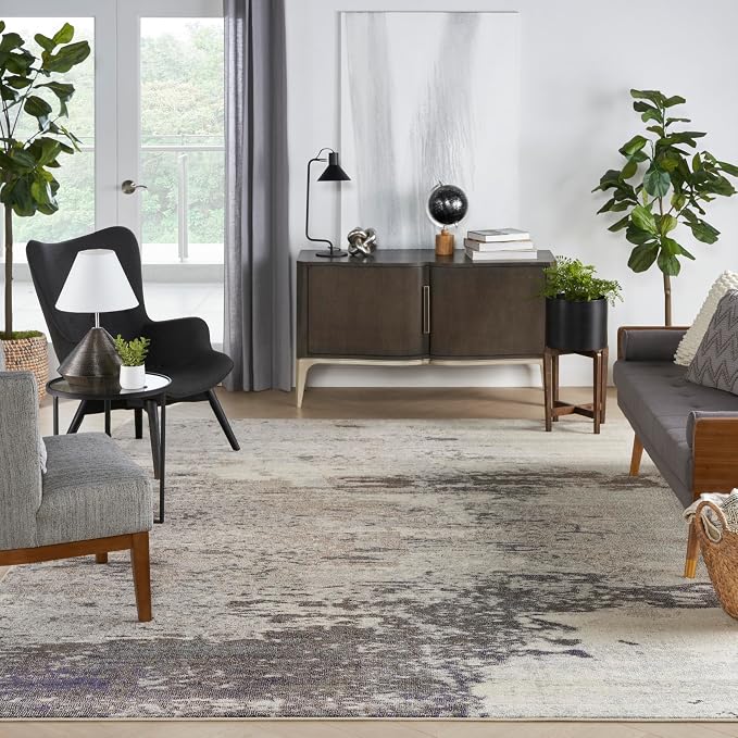 Nourison Home Celestial Ivory Grey 10' x 14' Area Rug - Easy Clean, Non Shedding, Bed Room, Living Room, Dining Room, Kitchen (10' x 14')