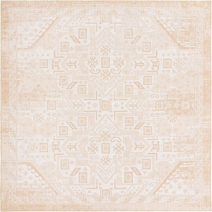 Unique Loom Outdoor Aztec Collection Area Rug - Coba (10' Square, Natural/ Ivory)