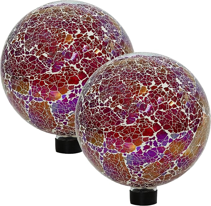 Sunnydaze 10" Mosaic Glass Gazing Ball for Garden, Globe for Outdoor Decor | Pearl Pink, 2 pk, Decorative Sphere Fits Most Stands, Garden Ball for Outside, Flower Bed, Backyard, or Indoor Display