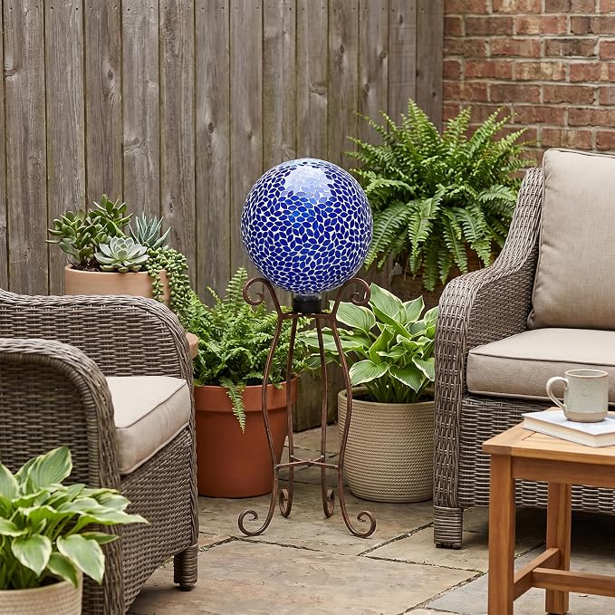 Sunnydaze 10" Mosaic Glass Gazing Ball for Garden, Globe for Outdoor Decor | Lavender, Decorative Sphere Fits Most Stands, Garden Ball for Outside, Flower Bed, Backyard, or Indoor Display