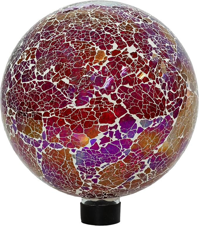 Sunnydaze 10" Mosaic Glass Gazing Ball for Garden, Globe for Outdoor Decor | Pearl Pink, Decorative Sphere Fits Most Stands, Garden Ball for Outside, Flower Bed, Backyard, or Indoor Display