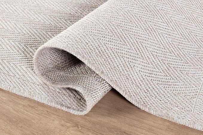 CAMILSON Easy Jute Round Rug 4ft Indoor Outdoor Off-White Color Fiber Area Rugs for Living Room and Patio Rug Herringbone Boho Woven Design Easy-Cleaning Washable Outside Carpet Alfombras (4 Round)