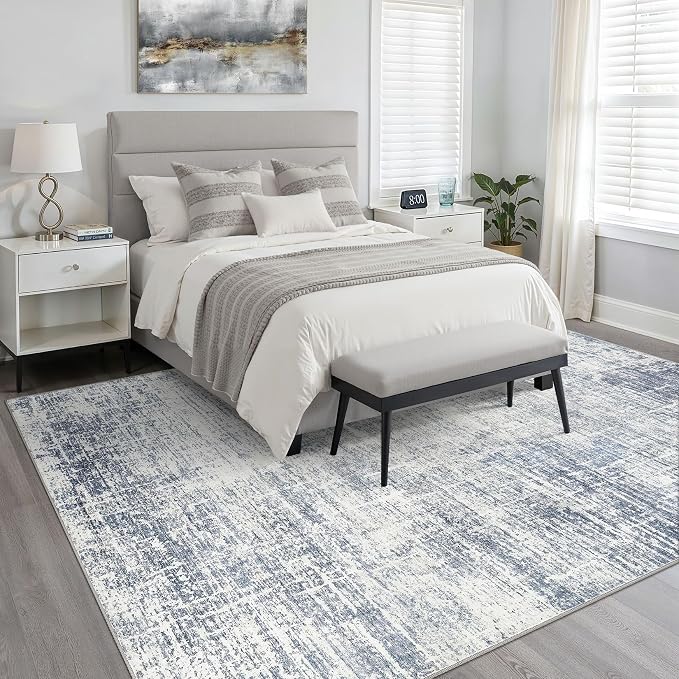 LOONGRUG 12x15 Area Rug Large Neutral Modern Rug for Living Room Blue | Abstract Soft Stain Resistant Indoor Non-Slip Carpet for Bedroom Nursery Kids Office Playroom Dining Room
