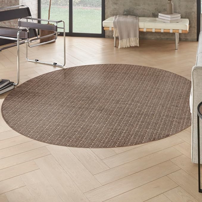Nourison Home Tulum Brown 8' x Round Area Rug - Easy Clean, Non Shedding, Bed Room, Living Room, Dining Room, Kitchen (8' x Round)