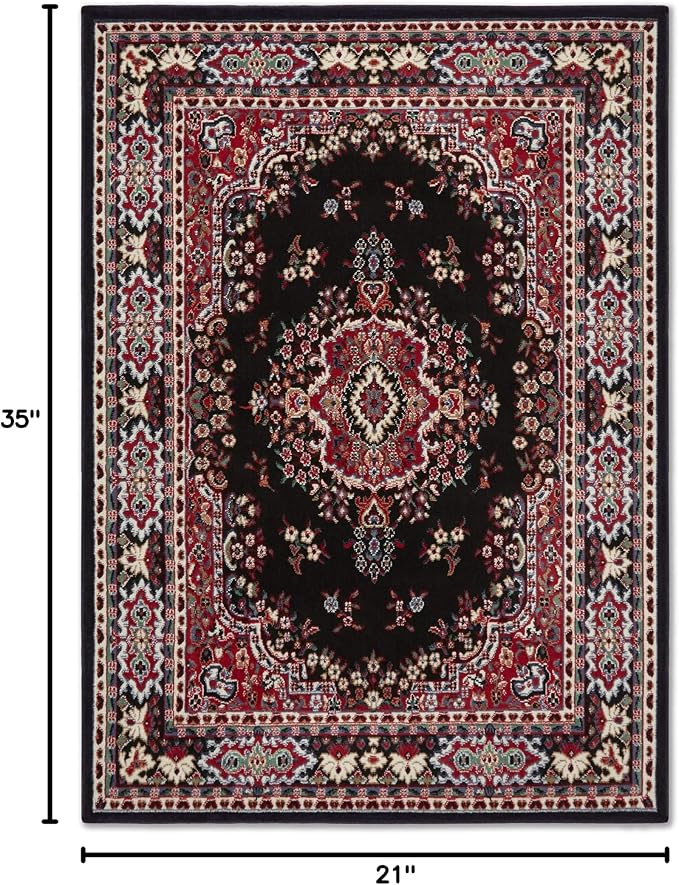 Home Dynamix Premium Sakarya Traditional Medallion Border Area Rug, Black, 21"x35" Rectangle
