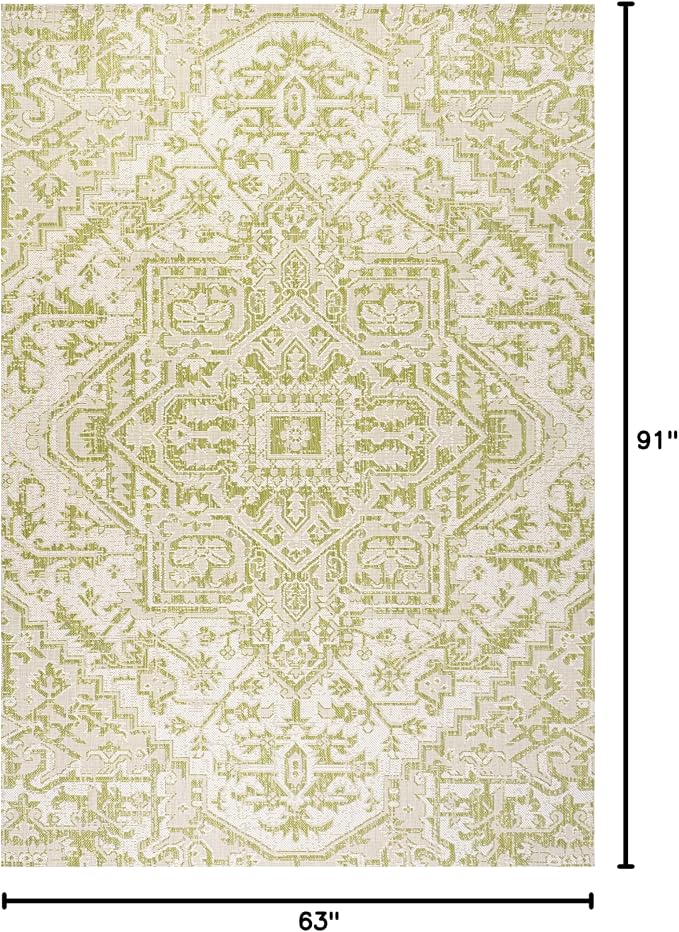 JONATHAN Y Boho Medallion Indoor Outdoor Area Rug 5X8 Cream/Green, Estrella Textured Weave for Backyard, Patio, Porch, Easy-Cleaning, High Traffic, Pet-Friendly, Non-Shedding (SMB105E-5)