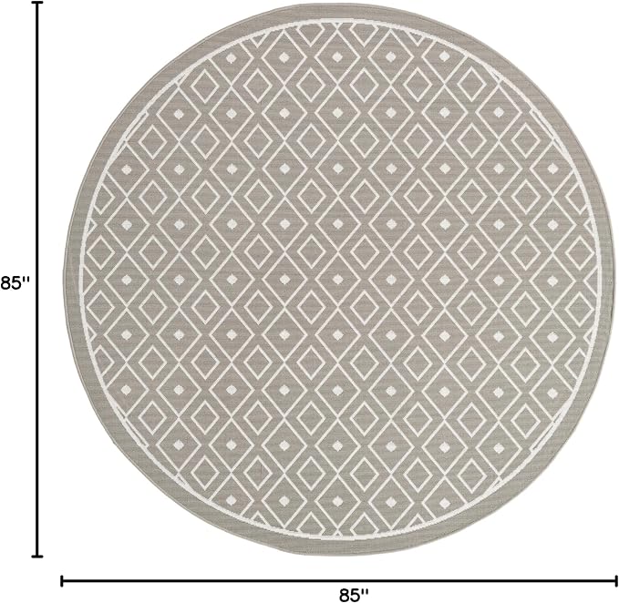 Unique Loom Outdoor Trellis Collection Area Rug - Kafes (7' 1" Round, Gray/ Ivory)
