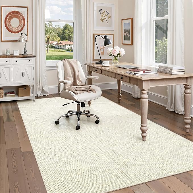 Valenrug 4x6 Area Rug, High-Low Pile Washable Rug for Living Room, Ivory | Soft Fluffy Textured Design, Non Slip & Lighweight, Folable, Stain Resistant Floor Carpet Rug for Living Room,Kitchen, Office