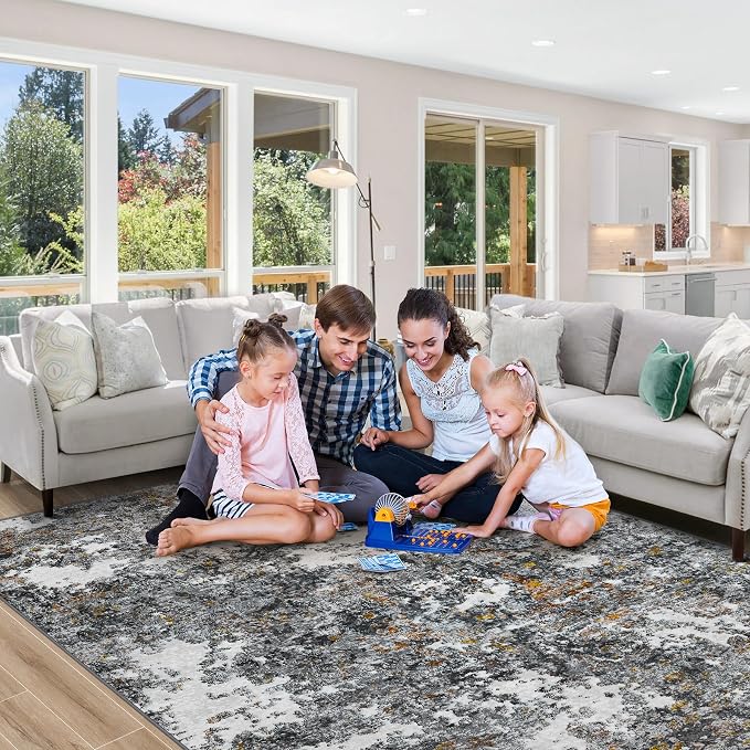 Tosuoka 8x10 Area Rugs for Living Room Abstract Washable Gray Multi Rug | With Anti-Slip Backing，Non-Shedding，Stain-Resistant，Soft Modern Large Carpet for Bedroom Dining Room Farmhouse Nursery