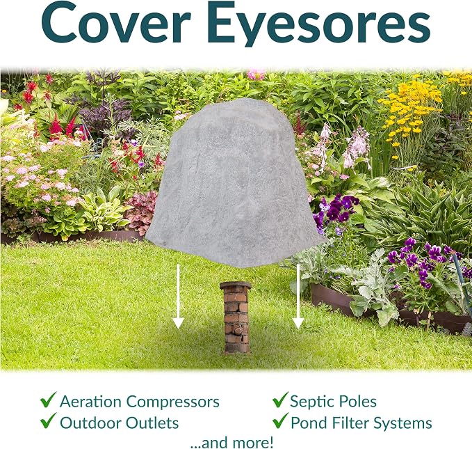 Sunnydaze 21.5” H Large Faux Landscape Rock Cover - Lightweight Polyresin Fake Rock Well Pump Cover for Outside – Realistic Natural Texture – Gray