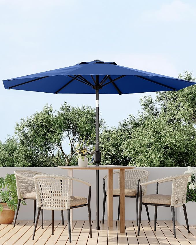 10FT Patio Umbrella Outdoor, Market Umbrella, Table Umbrella with Push Button Tilt and Crank, 8 Sturdy Ribs UV Protection Waterproof for Garden, Pool, Deck, Backyard (Navy Blue)