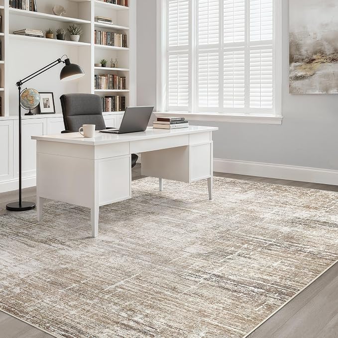 LOONGRUG 8x10 Area Rugs Washable Neutral Modern Living Room Rug Dark Brown | Abstract Soft Stain Resistant Indoor Non-Slip Carpet for Bedroom Nursery Kids Office Playroom Dining Room
