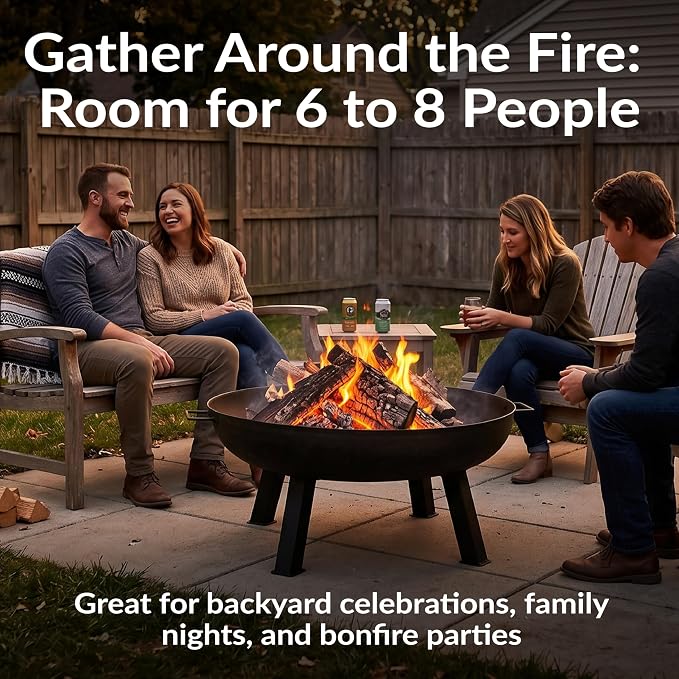 Sunnydaze Cast Iron Heavy Duty Fire Pit for Outside - Wood Burning Outdoor Fire Pit Bowl with Handles for Patio, Backyard, Camping - 34" - Black