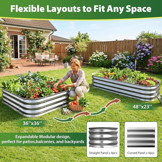 Square Galvanized Raised Garden Bed 3x3 ft – Easy Home Gardening Planter Box for Vegetables & Flowers,Herbs – 12" Heavy Duty Outdoor Gardening Bed with Easy Assembly (Silver)